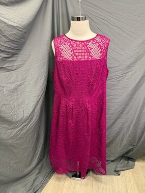 Adrianna Papell Magenta Lace Midi Dress